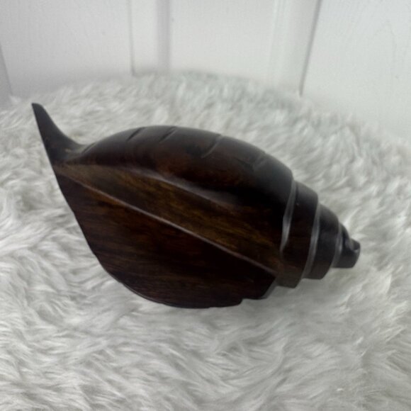 Vintage Hand-carved Ironwood Conch Shell, Solid Heavy Wood 9" - Picture 2 of 8